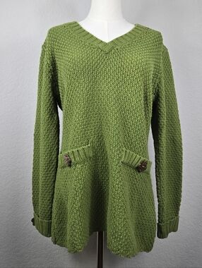 Anthropologie Willow Women's V-Neck Long Skeeve Cotton Green  Sweater Size Small